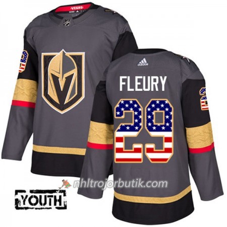 Barn Ishockey Vegas Golden Knights Tröja Marc-Andre Fleury 29 Adidas 2017-2018 Grau USA Flag Fashion Authentic